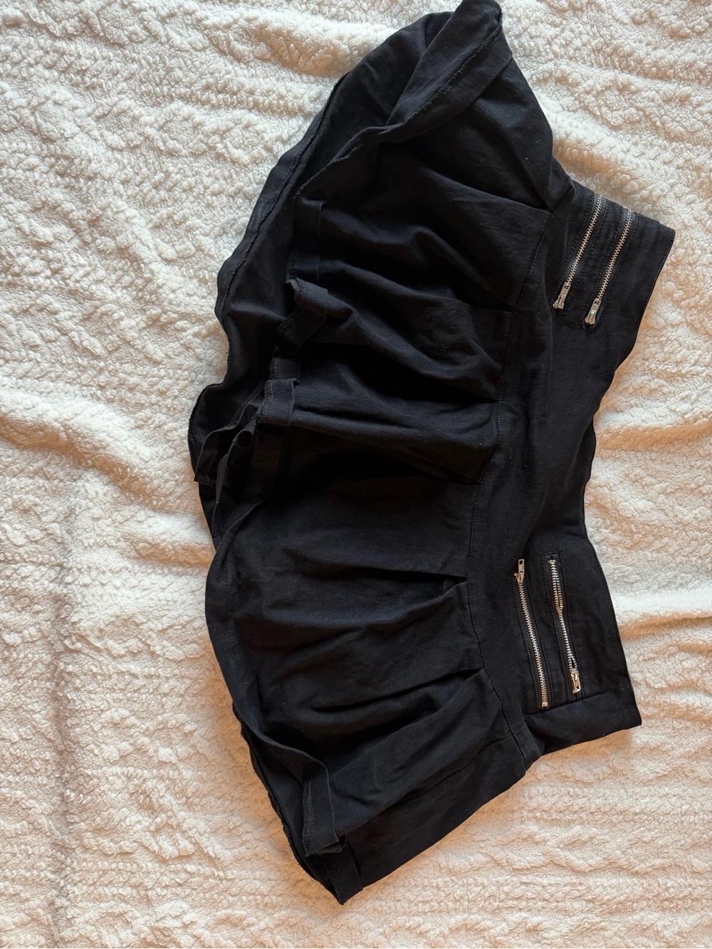 Fashion Nova Black Ruffled Mini Skort with Silver Zipper Detail